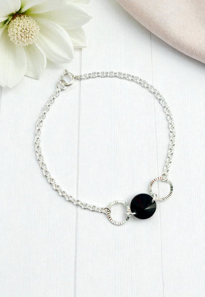 Pulsera Rafaela Black Plata Italiana Cristal Genuino