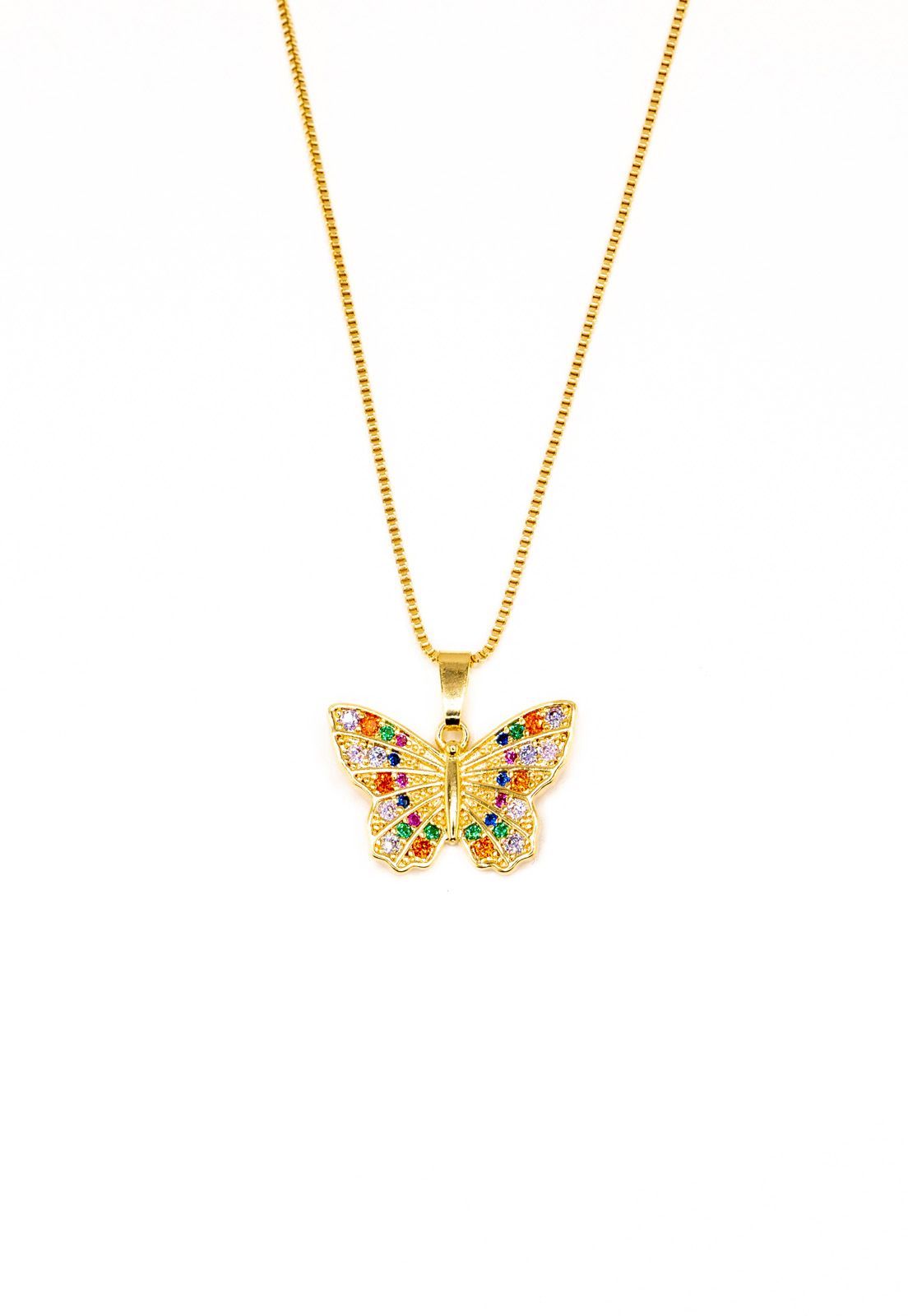 Collar Mariposa con Microcircones Colores Baño Oro 24K