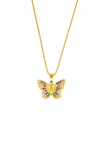Collar Mariposa con Microcircones Colores Baño Oro 24K