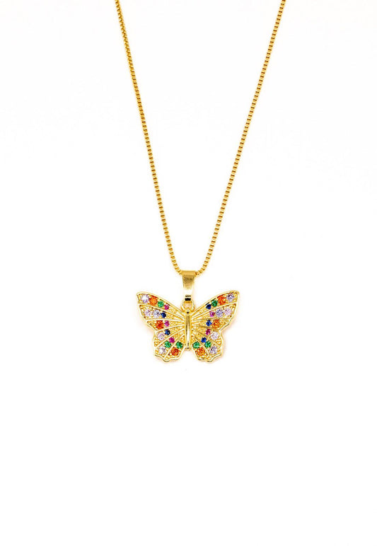 Collar Mariposa con Microcircones Colores Baño Oro 24K
