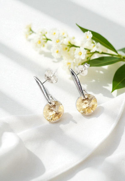 Aros Punto De Luz Plata 925 Cristal Genuino Golden Shadow