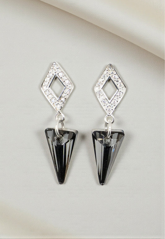 Aros Roma Baño de Oro Blanco Creado con Cristal Swarovski® Silver Night