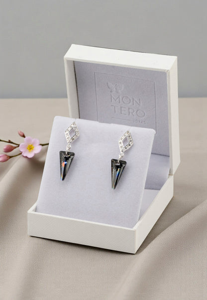 Aros Roma Baño de Oro Blanco Creado con Cristal Swarovski® Silver Night