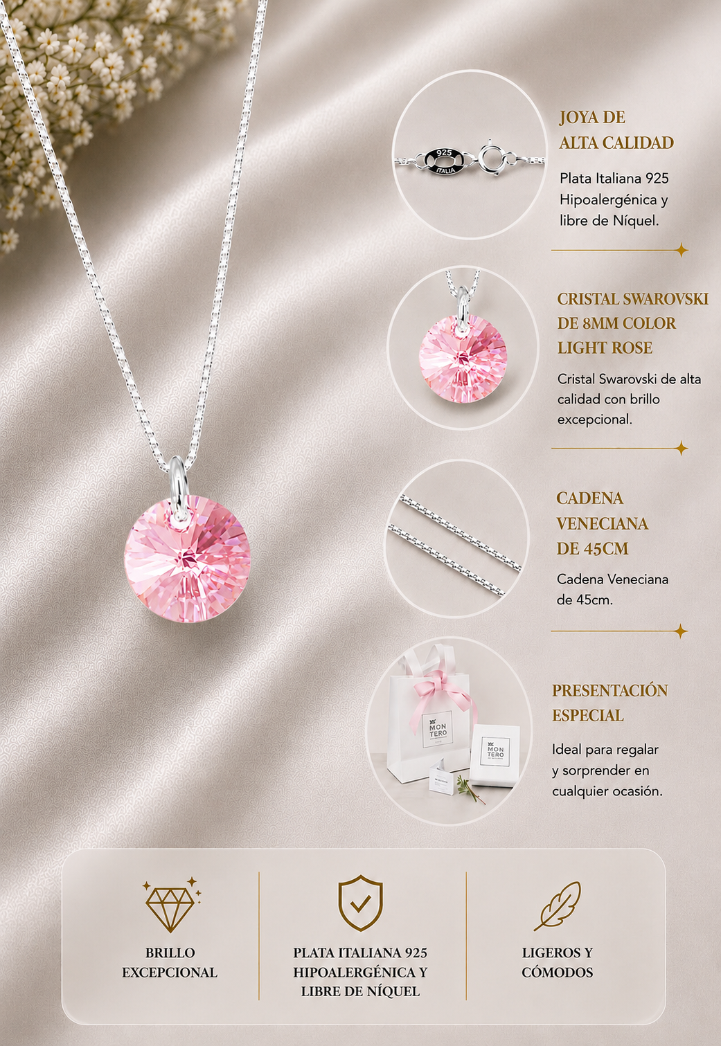 Collar Punto de Luz Plata 925 Cristal Swarovski® Light Rose