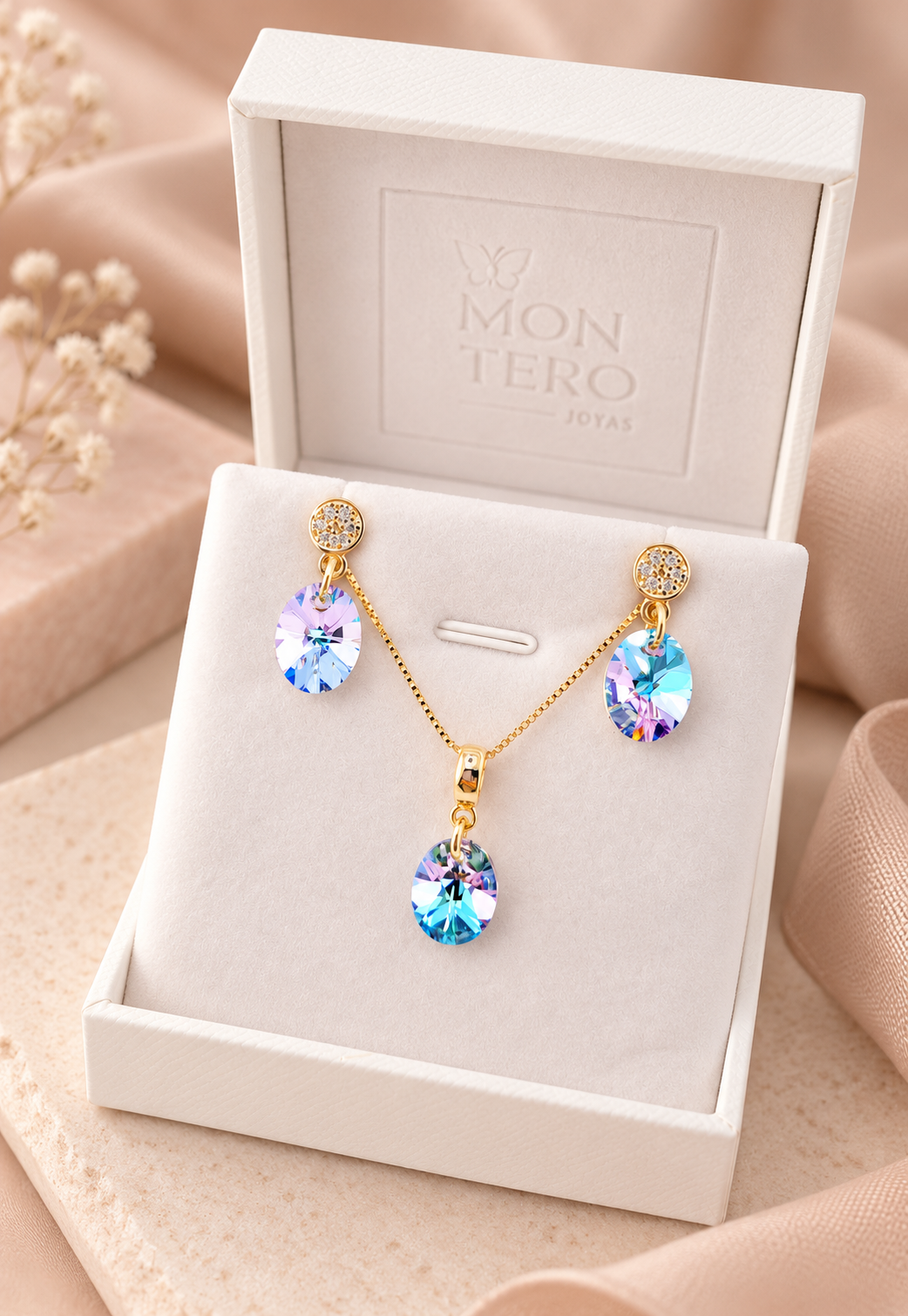 Conjunto Praga Gold 24K Cristal Swarovski® Vitral Light