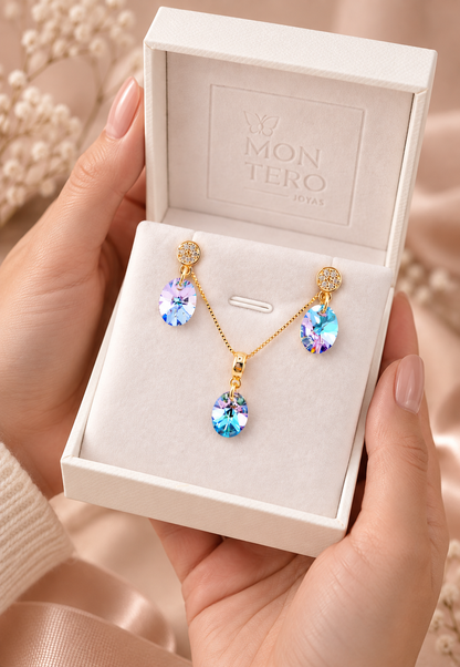 Conjunto Praga Gold 24K Cristal Swarovski® Vitral Light