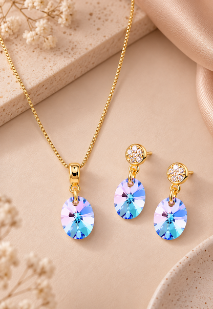 Conjunto Praga Gold 24K Cristal Swarovski® Vitral Light