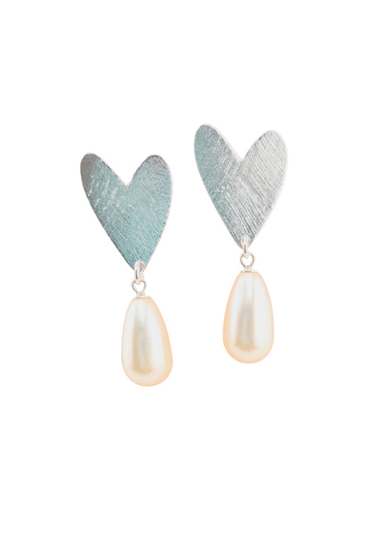 Aros Corazon Baño Oro Blanco Perla Swarovski® Cream