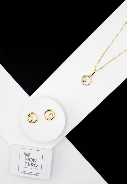 Conjunto Sofia Gold Baño de Oro Con Circon Blanco