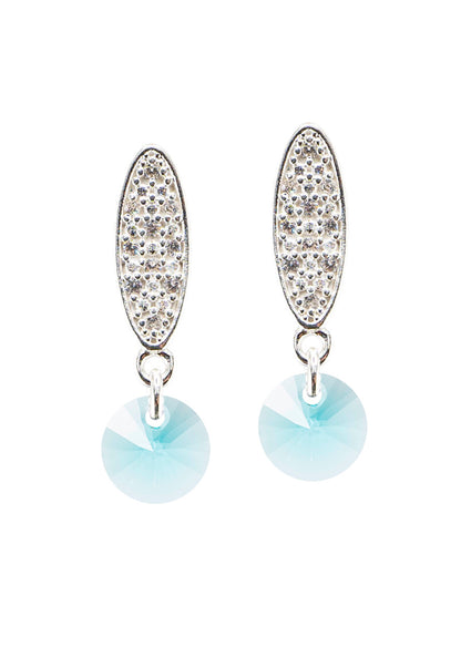 Aros Punto de Luz Baño de Oro Blanco y Cristales Genuinos Turquesa.