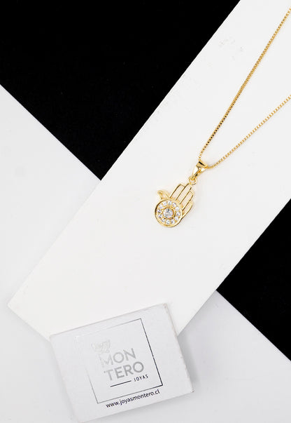 Collar Fatima con Microcircones Baño de oro 24k