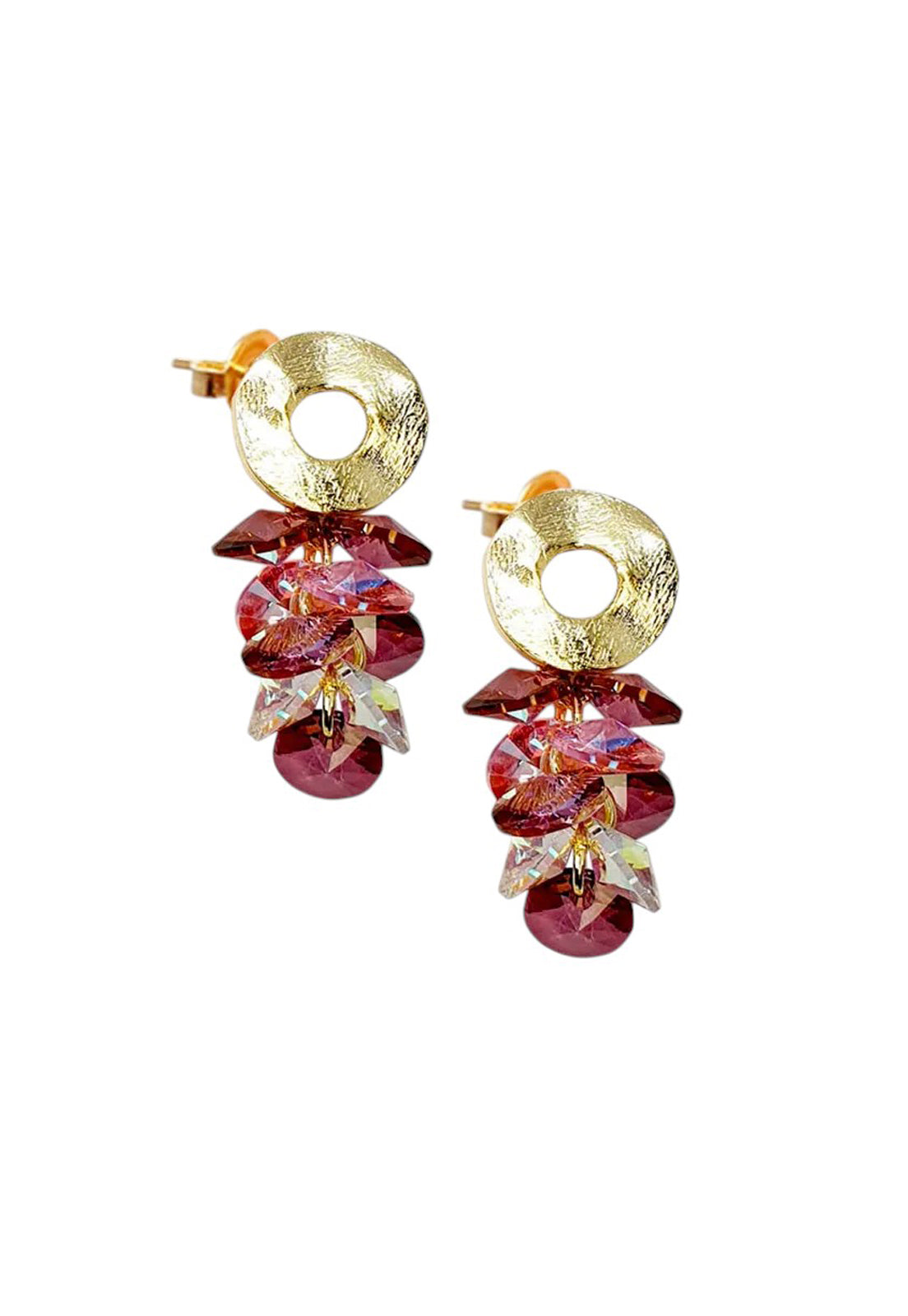 Aros Camila Gold 24k Cristal Genuino Antique Pink