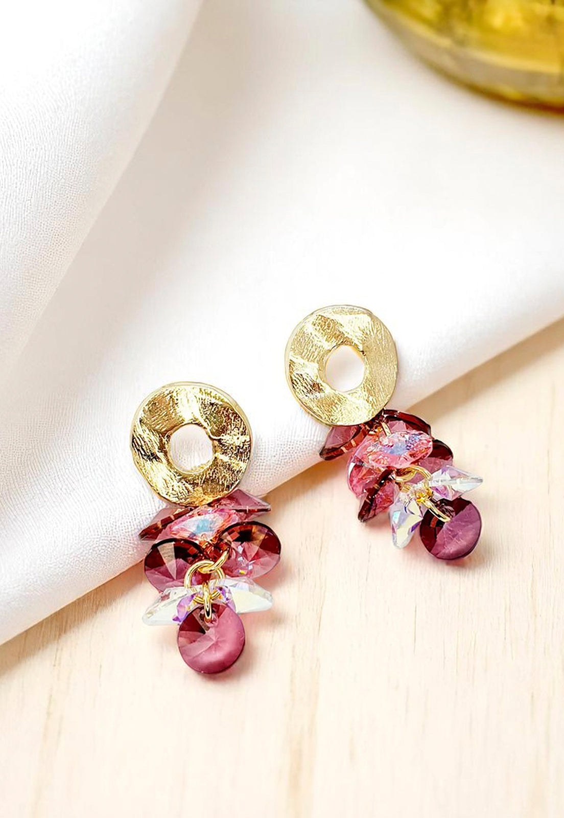 Aros Camila Gold 24k Cristal Genuino Antique Pink