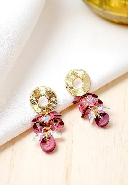 Aros Camila Gold 24k Cristal Genuino Antique Pink