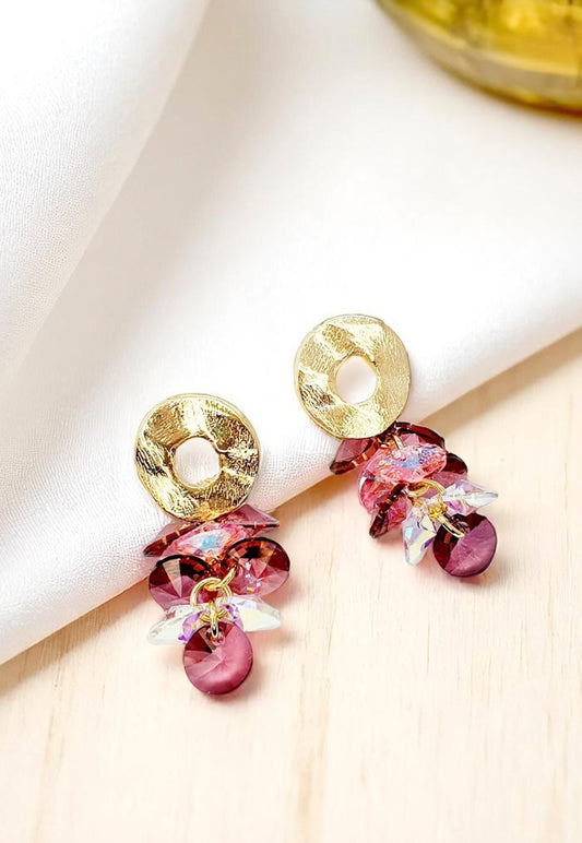 Aros Camila Gold 24k Cristal Genuino Antique Pink