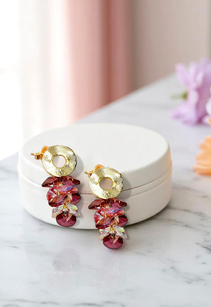 Aros Camila Gold 24k Cristal Genuino Antique Pink