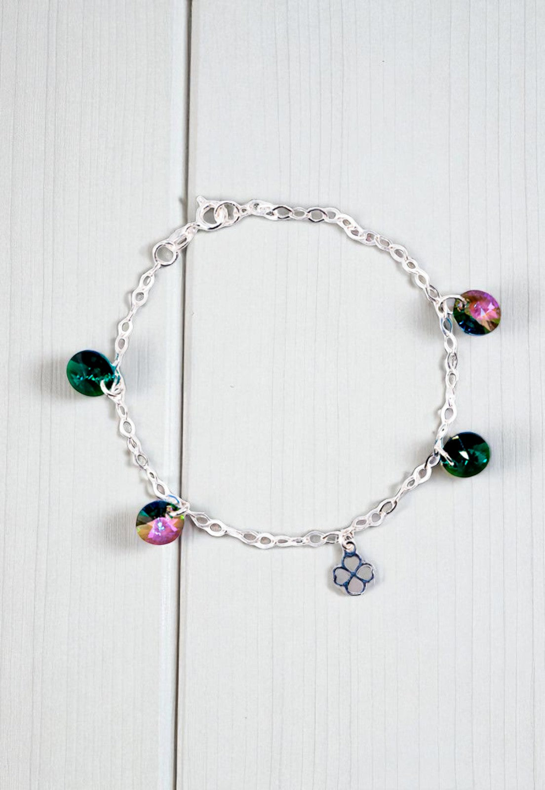 Pulsera Luky Plata Italiana 925 Cristal Genuino Emerald