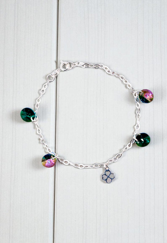 Pulsera Luky Plata Italiana 925 Cristal Genuino Emerald