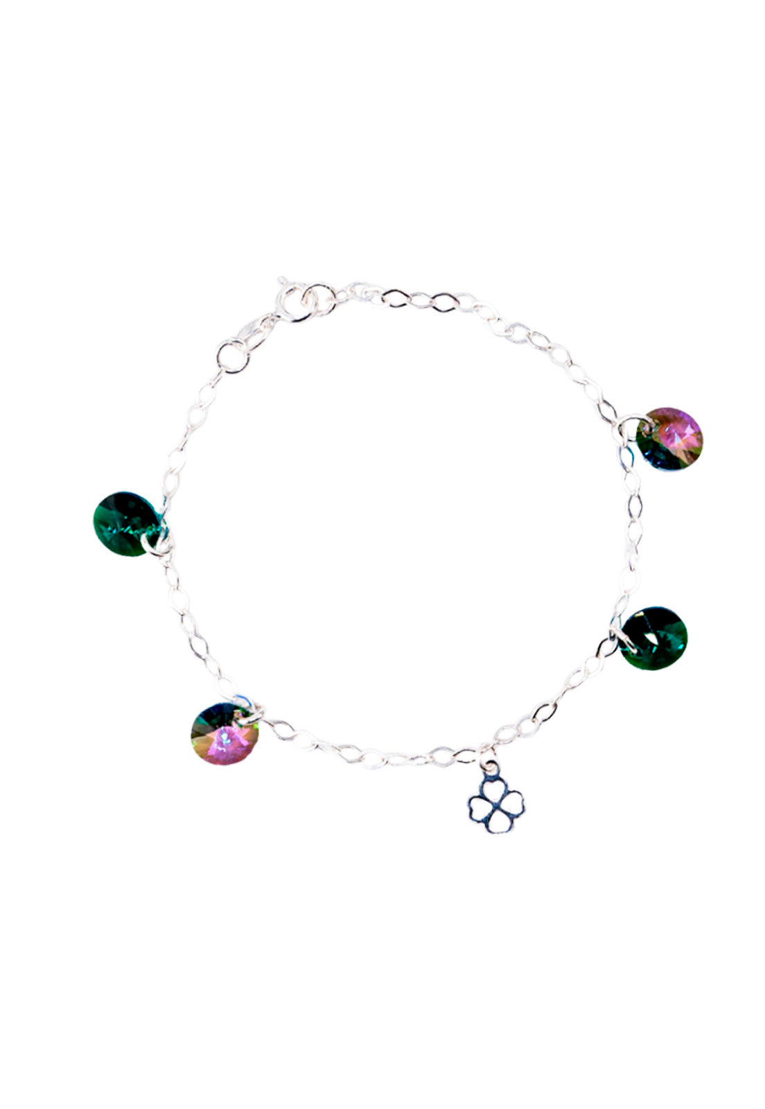 Pulsera Luky Plata Italiana 925 Cristal Genuino Emerald