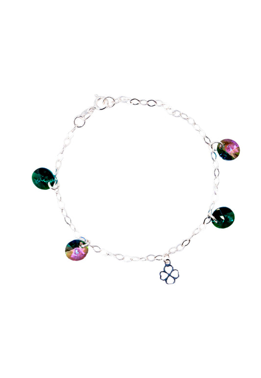Pulsera Luky Plata Italiana 925 Cristal Genuino Emerald