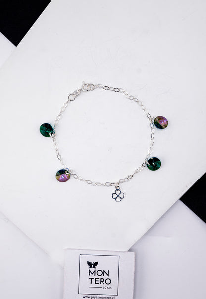 Pulsera Luky Plata Italiana 925 Cristal Genuino Emerald