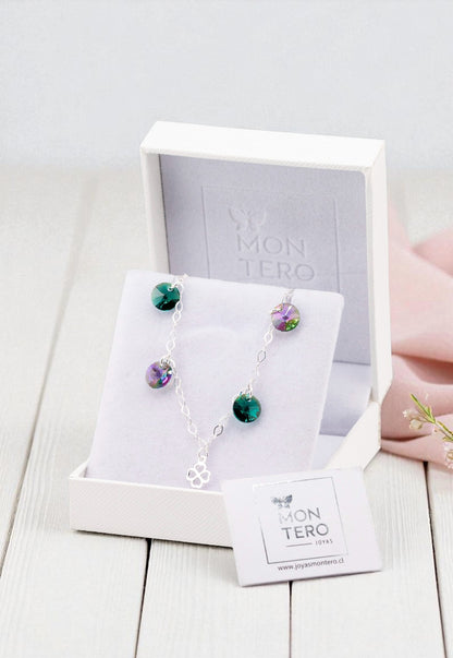 Pulsera Luky Plata Italiana 925 Cristal Genuino Emerald