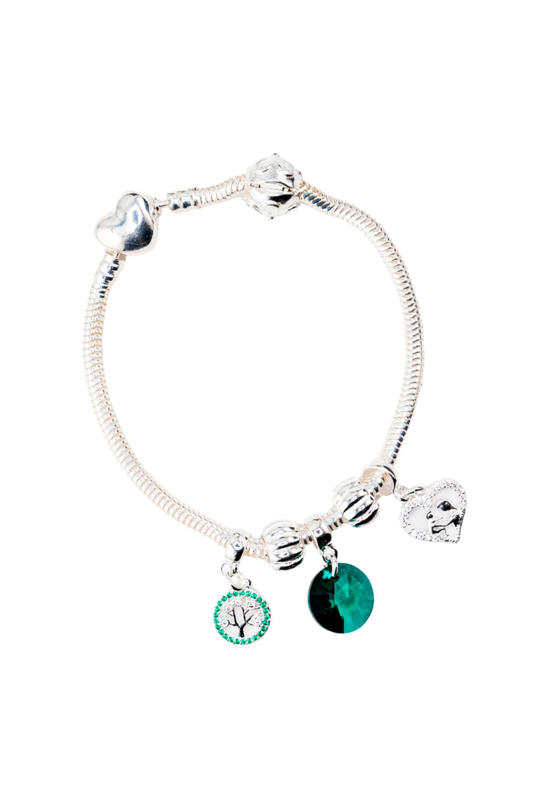Pulsera Colomba Con Baño de Oro Blanco y Cristales Genuinos Emerald