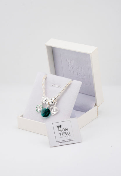 Pulsera Colomba Con Baño de Oro Blanco y Cristales Genuinos Emerald