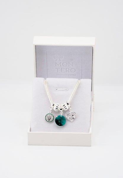 Pulsera Colomba Con Baño de Oro Blanco y Cristales Genuinos Emerald