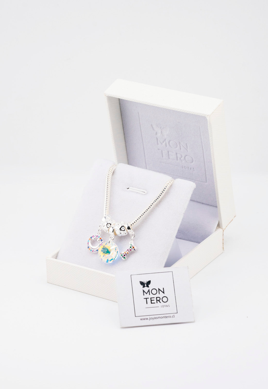 Pulsera Colomba Con Baño de Oro Blanco y Cristales Genuinos Aurora Boreal