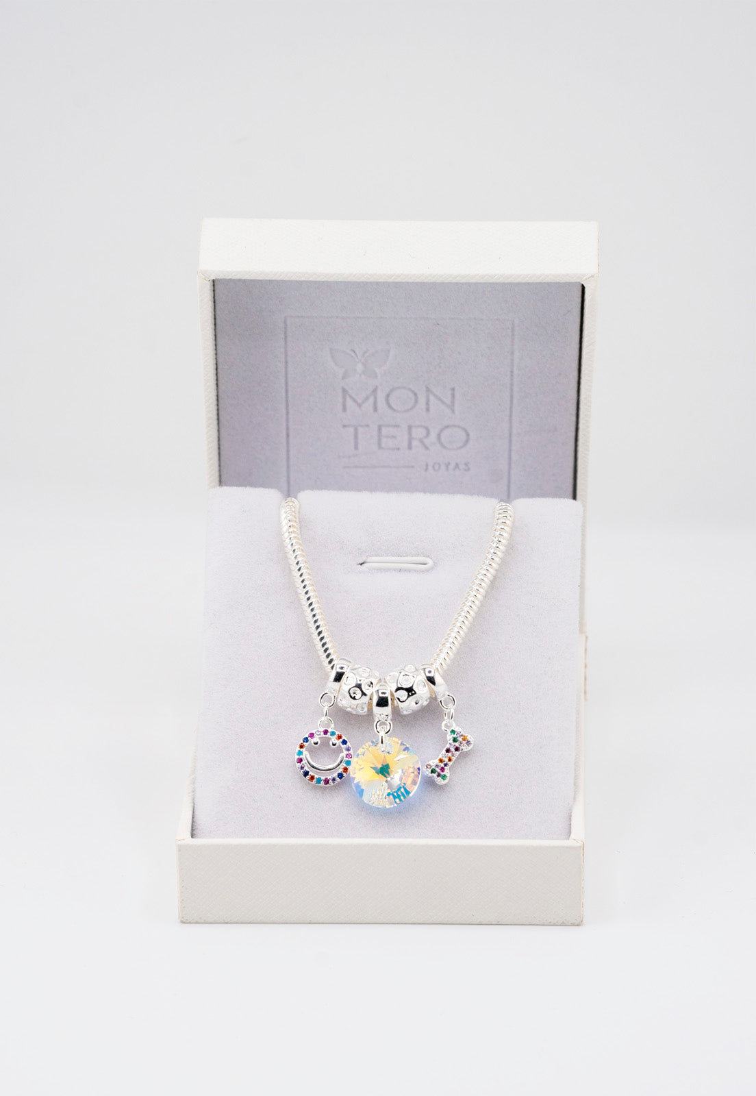 Pulsera Colomba Con Baño de Oro Blanco y Cristales Genuinos Aurora Boreal