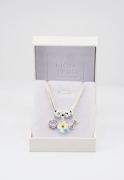 Pulsera Colomba Con Baño de Oro Blanco y Cristales Genuinos Aurora Boreal