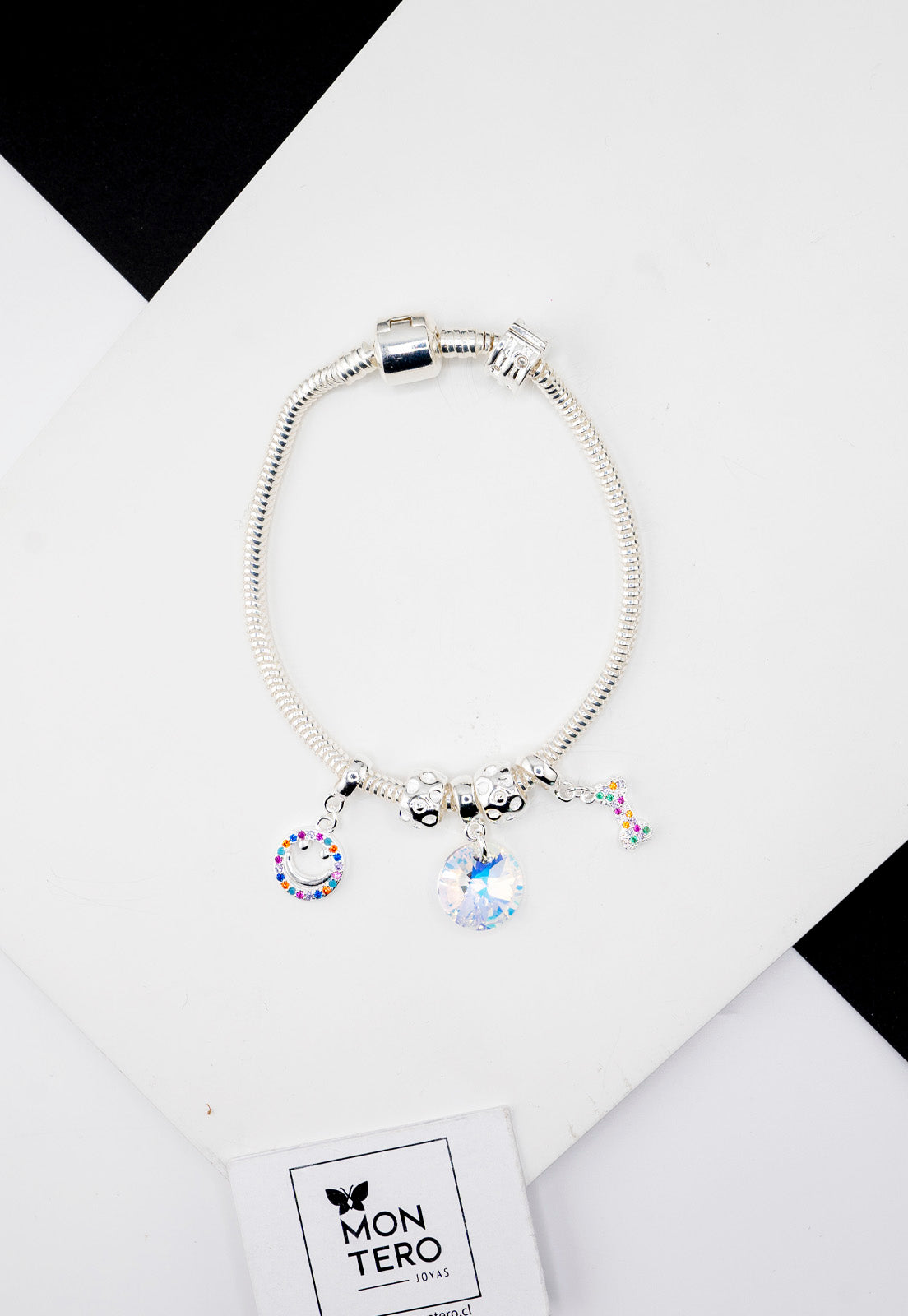 Pulsera Colomba Con Baño de Oro Blanco y Cristales Genuinos Aurora Boreal