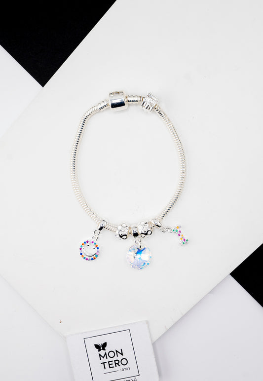 Pulsera Colomba Con Baño de Oro Blanco y Cristales Genuinos Aurora Boreal