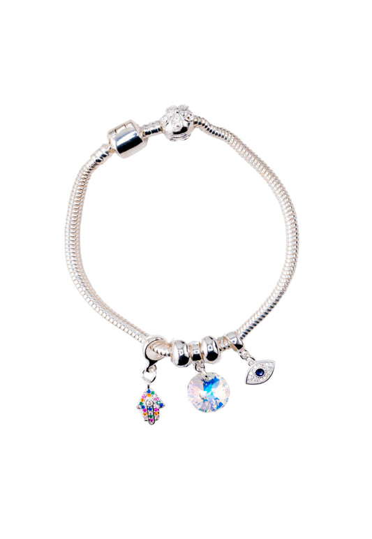 Pulsera Colomba Baño de Oro Blanco Microcircones y Cristales Genuinos