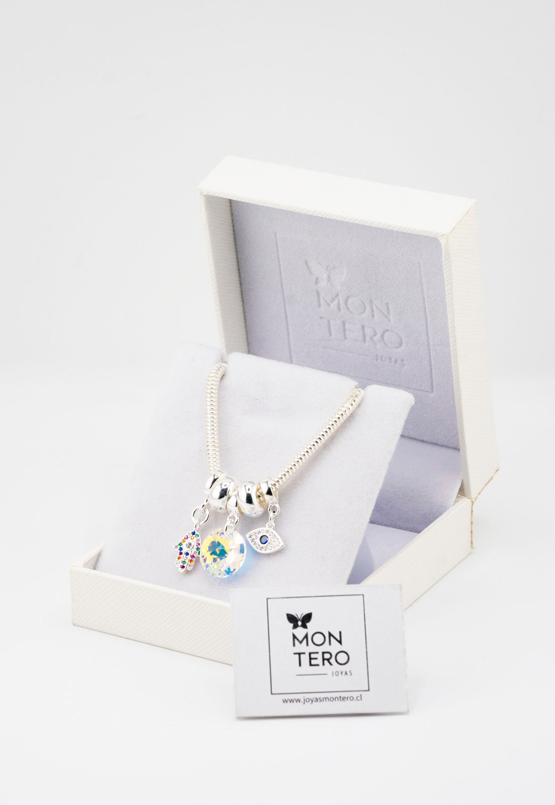 Pulsera Colomba Baño de Oro Blanco Microcircones y Cristales Genuinos