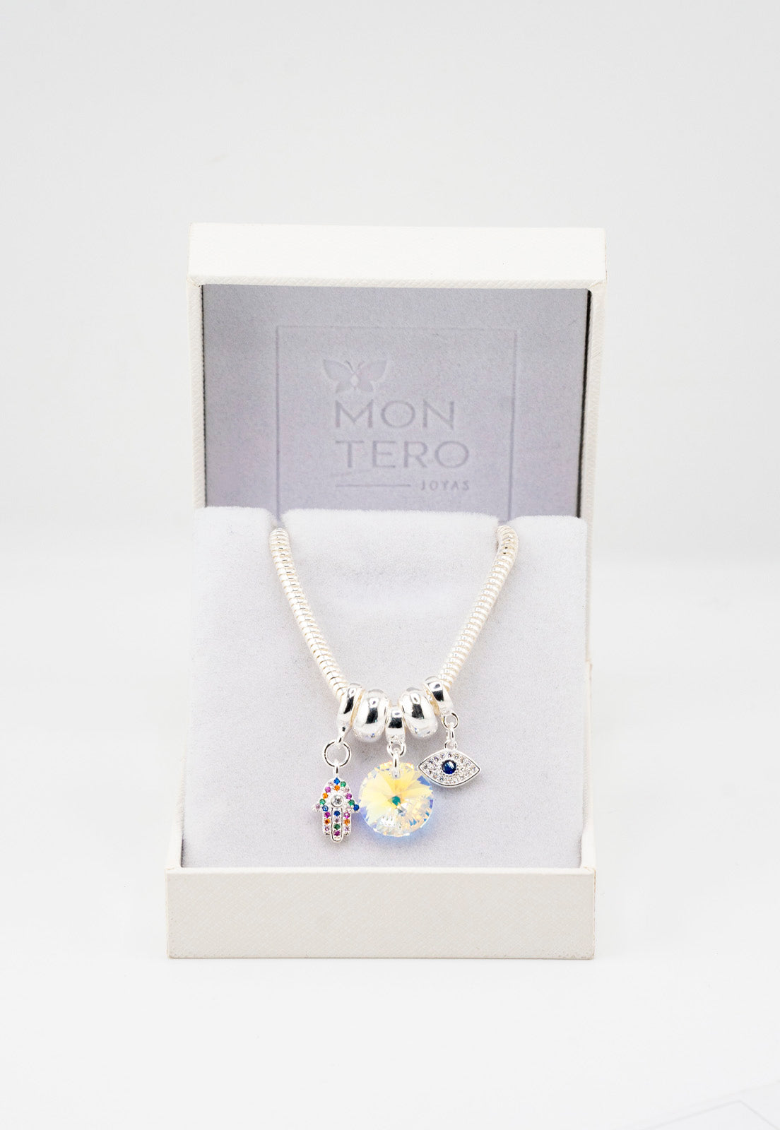 Pulsera Colomba Baño de Oro Blanco Microcircones y Cristales Genuinos