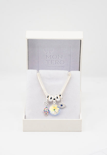 Pulsera Colomba Baño de Oro Blanco Microcircones y Cristales Genuinos