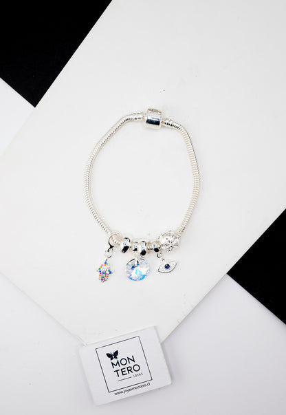 Pulsera Colomba Baño de Oro Blanco Microcircones y Cristales Genuinos