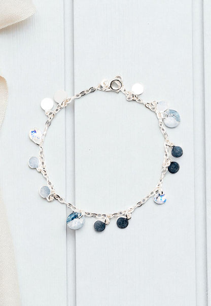 Pulsera Rumania Plata Italiana 925 Cristal Genuino Blue Shade