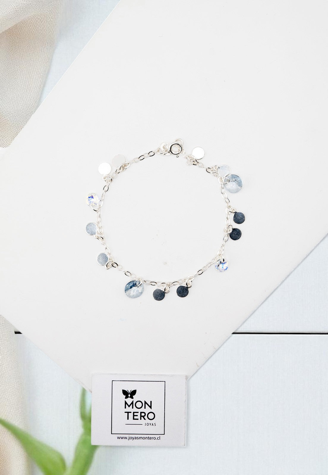 Pulsera Rumania Plata Italiana 925 Cristal Genuino Blue Shade