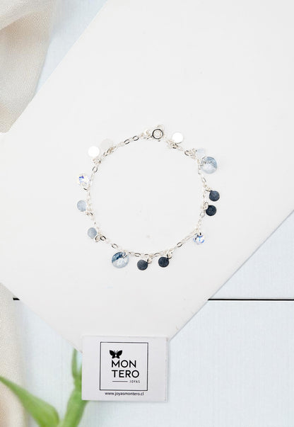 Pulsera Rumania Plata Italiana 925 Cristal Genuino Blue Shade