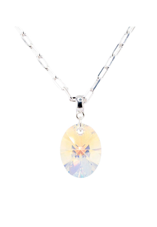 Collar Chiara Praga Baño Oro Blanco  Cristal Swarovski® Aurora Boreal