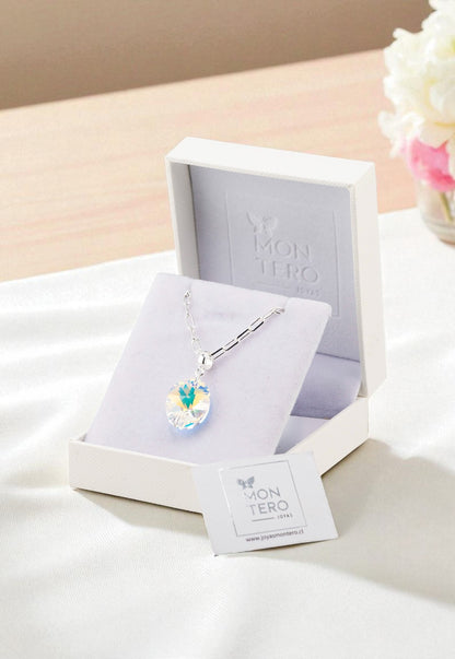 Collar Chiara Praga Baño Oro Blanco Cristal Genuino Aurora Boreal