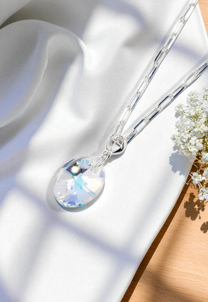 Collar Chiara Praga Baño Oro Blanco Cristal Genuino Aurora Boreal