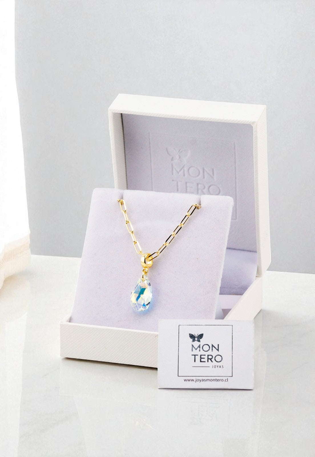 Collar Chiara Palermo Gold 24K Cristal Genuino Aurora Boreal