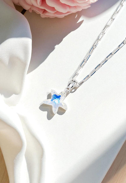 Collar Chiara Sicilia Baño Oro Blanco Cristal Genuino Aurora Boreal