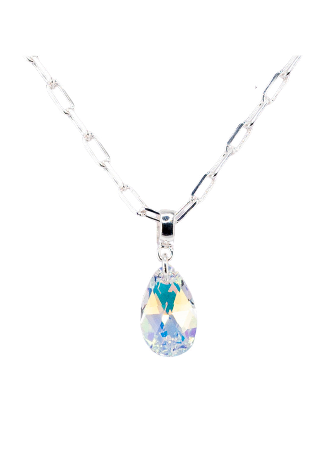 Collar Chiara Palermo Baño Oro Blanco Cristal Genuino Aurora Boreal