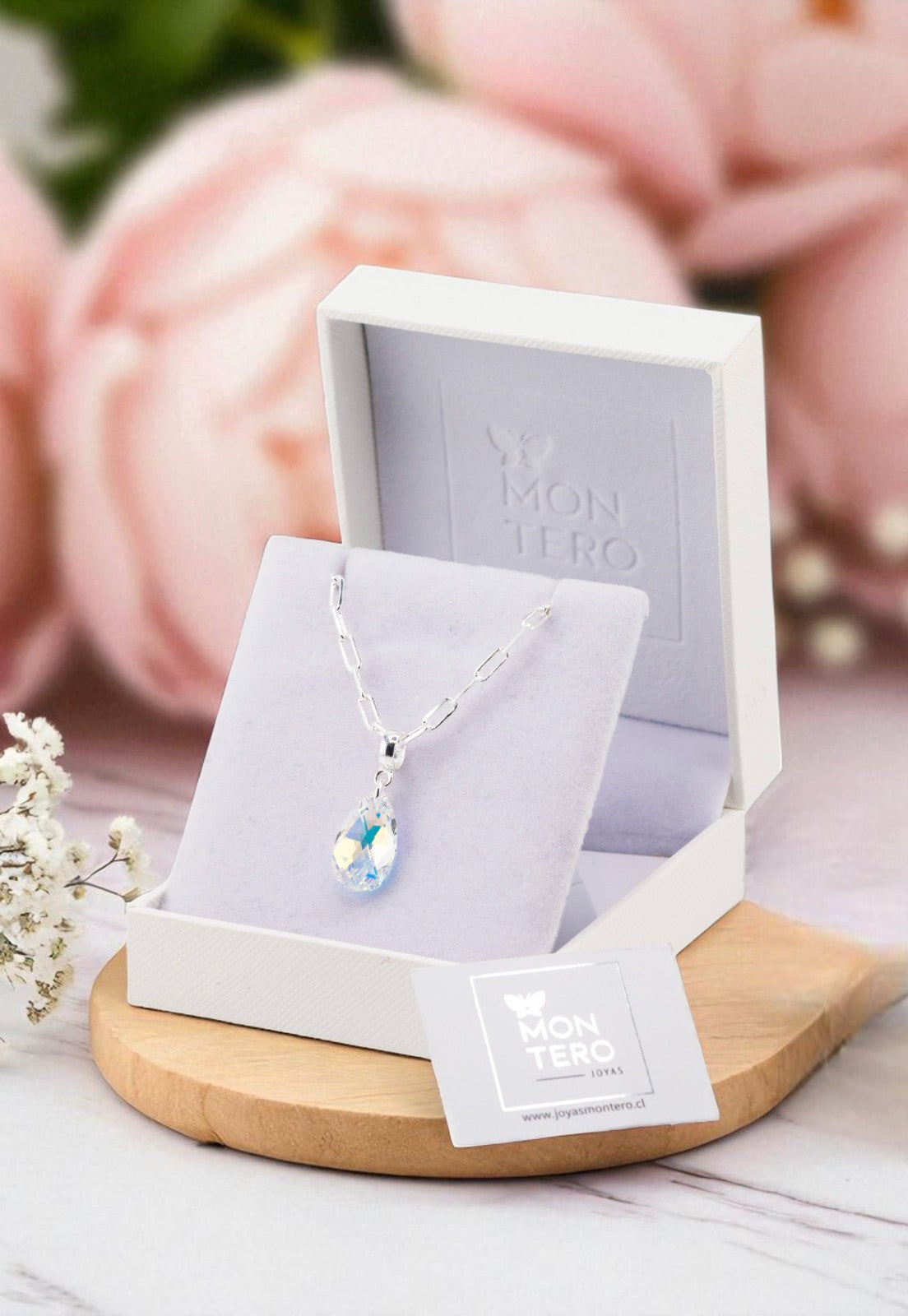 Collar Chiara Palermo Baño Oro Blanco Cristal Genuino Aurora Boreal