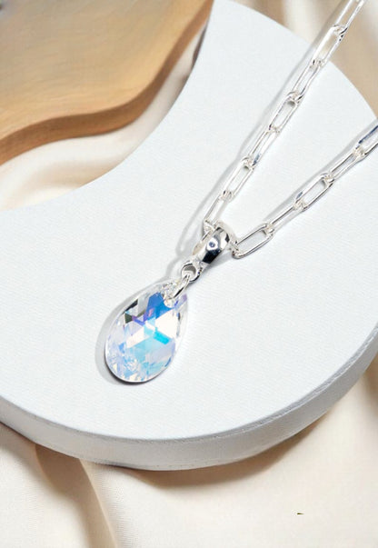 Collar Chiara Palermo Baño Oro Blanco Cristal Genuino Aurora Boreal